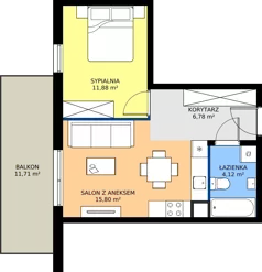 2 pokoje, mieszkanie 38,58 m², piętro 1, oferta nr 9-12, Osiedle Bella Vista etap VI, Kielce, Ostra Górka, ul. Generała Andersa / Domki