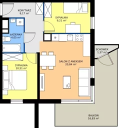 3 pokoje, mieszkanie 52,78 m², piętro 1, oferta nr 9-10, Osiedle Bella Vista etap VI, Kielce, Ostra Górka, ul. Generała Andersa / Domki