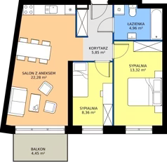 3 pokoje, apartament 55,45 m², piętro 1, oferta nr K2.1.M3, Nyska Residence, Wrocław, Tarnogaj, Krzyki, ul. Nyska 57