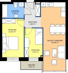 3 pokoje, apartament 56,37 m², piętro 2, oferta nr K3.2.M13, Nyska Residence, Wrocław, Tarnogaj, Krzyki, ul. Nyska 57
