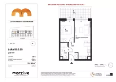 2 pokoje, mieszkanie 35,96 m², parter, oferta nr B.0.55 wykończone pod klucz, Morzlive etap 1, Ustronie Morskie, ul. Graniczna 4