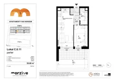 2 pokoje, mieszkanie 35,60 m², parter, oferta nr C.0.11, Morzlive etap 2, Ustronie Morskie, ul. Graniczna 4