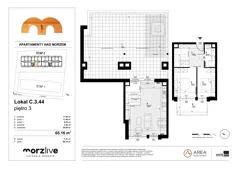 3 pokoje, mieszkanie 65,16 m², piętro 3, oferta nr C.3.44, Morzlive etap 2, Ustronie Morskie, ul. Graniczna 4