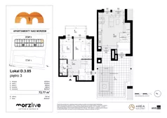 3 pokoje, mieszkanie 72,77 m², piętro 3, oferta nr D.3.85, Morzlive etap 2, Ustronie Morskie, ul. Graniczna 4