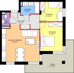 3 pokoje, mieszkanie 60,75 m², piętro 1, oferta nr 11, Słoneczne Tarasy II bud A, Suwałki, ul. Sportowa