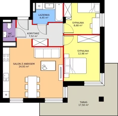 3 pokoje, mieszkanie 60,43 m², piętro 2, oferta nr 18, Słoneczne Tarasy II bud A, Suwałki, ul. Sportowa