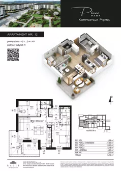 3 pokoje, mieszkanie 61,54 m², piętro 2, oferta nr 12, Piano Park bud. H, Suwałki, Czarnoziem, ul. Witolda "Rotmistrza" Pileckiego 5A