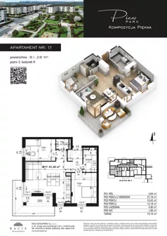 3 pokoje, mieszkanie 61,28 m², piętro 3, oferta nr 17, Piano Park bud. H, Suwałki, Czarnoziem, ul. Witolda "Rotmistrza" Pileckiego 5A