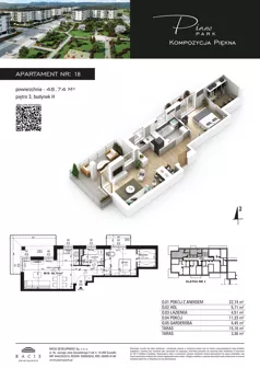 2 pokoje, mieszkanie 48,74 m², piętro 3, oferta nr 18, Piano Park bud. H, Suwałki, Czarnoziem, ul. Witolda "Rotmistrza" Pileckiego 5A