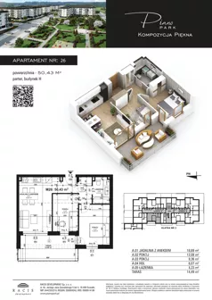 3 pokoje, mieszkanie 50,43 m², parter, oferta nr 26, Piano Park bud. H, Suwałki, Czarnoziem, ul. Witolda "Rotmistrza" Pileckiego 5A