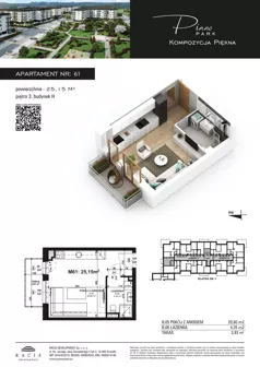 1 pokój, mieszkanie 25,15 m², piętro 3, oferta nr 61, Piano Park bud. H, Suwałki, Czarnoziem, ul. Witolda "Rotmistrza" Pileckiego 5A