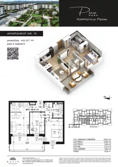 3 pokoje, mieszkanie 49,97 m², piętro 4, oferta nr 70, Piano Park bud. H, Suwałki, Czarnoziem, ul. Witolda "Rotmistrza" Pileckiego 5A