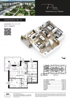 3 pokoje, mieszkanie 61,51 m², piętro 4, oferta nr 73, Piano Park bud. H, Suwałki, Czarnoziem, ul. Witolda "Rotmistrza" Pileckiego 5A
