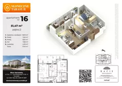 3 pokoje, mieszkanie 51,47 m², piętro 2, oferta nr 16, Słoneczne Tarasy II bud B, Suwałki, ul. Sportowa