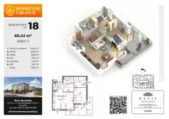 3 pokoje, mieszkanie 60,43 m², piętro 2, oferta nr 18, Słoneczne Tarasy II bud B, Suwałki, ul. Sportowa