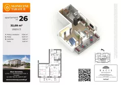 2 pokoje, mieszkanie 32,09 m², piętro 3, oferta nr 26, Słoneczne Tarasy II bud B, Suwałki, ul. Sportowa