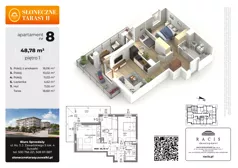 3 pokoje, mieszkanie 48,78 m², piętro 1, oferta nr 8, Słoneczne Tarasy II bud B, Suwałki, ul. Sportowa