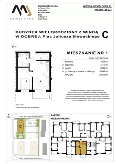 2 pokoje, mieszkanie 35,82 m², parter, oferta nr 1, Osiedle Dobre, Dobra, Pl. Juliusza Słowackiego