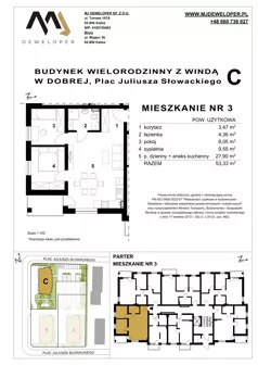 3 pokoje, mieszkanie 53,33 m², parter, oferta nr 3, Osiedle Dobre, Dobra, Pl. Juliusza Słowackiego