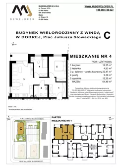 3 pokoje, mieszkanie 61,49 m², parter, oferta nr 4, Osiedle Dobre, Dobra, Pl. Juliusza Słowackiego