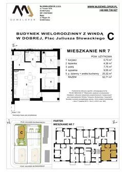 3 pokoje, mieszkanie 52,71 m², parter, oferta nr 7, Osiedle Dobre, Dobra, Pl. Juliusza Słowackiego