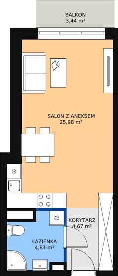 1 pokój, mieszkanie 35,60 m², piętro 2, oferta nr D 2.07, Naramowicka 100, Poznań, Winogrady, Winogrady, ul. Naramowicka 100