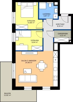 3 pokoje, mieszkanie 60,87 m², piętro 4, oferta nr B.31, Tarasy Bernardyńskie, Kalisz, Śródmieście, ul. Kazimierza Mystkowskiego