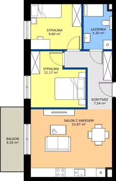 3 pokoje, mieszkanie 56,48 m², piętro 2, oferta nr B.94, Tarasy Bernardyńskie, Kalisz, Śródmieście, ul. Kazimierza Mystkowskiego