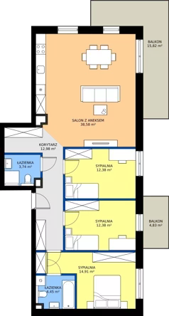 4 pokoje, mieszkanie 99,42 m², piętro 2, oferta nr B.59, Tarasy Bernardyńskie, Kalisz, Śródmieście, ul. Kazimierza Mystkowskiego