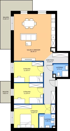 4 pokoje, mieszkanie 99,52 m², piętro 2, oferta nr B.88, Tarasy Bernardyńskie, Kalisz, Śródmieście, ul. Kazimierza Mystkowskiego