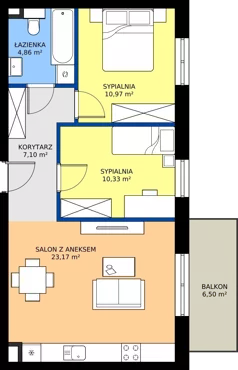 3 pokoje, mieszkanie 56,43 m², piętro 3, oferta nr B.60, Tarasy Bernardyńskie, Kalisz, Śródmieście, ul. Kazimierza Mystkowskiego