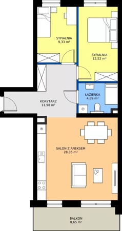 3 pokoje, mieszkanie 67,07 m², piętro 4, oferta nr B.28, Tarasy Bernardyńskie, Kalisz, Śródmieście, ul. Kazimierza Mystkowskiego