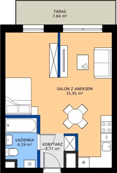1 pokój, mieszkanie 38,87 m², parter, oferta nr G1/1, Osiedle Goplana Budynek G, Poznań, Jeżyce, ul. Świętego Wawrzyńca