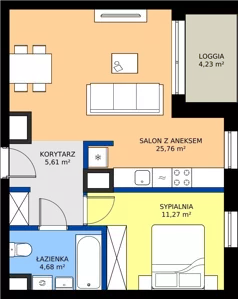 2 pokoje, mieszkanie 47,32 m², piętro 1, oferta nr G1/121, Osiedle Goplana Budynek G, Poznań, Jeżyce, ul. Świętego Wawrzyńca