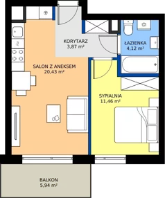 2 pokoje, mieszkanie 39,88 m², piętro 5, oferta nr G1/163, Osiedle Goplana Budynek G, Poznań, Jeżyce, ul. Świętego Wawrzyńca