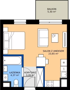 1 pokój, mieszkanie 31,28 m², piętro 1, oferta nr G2/1, Osiedle Goplana Budynek G, Poznań, Jeżyce, ul. Świętego Wawrzyńca