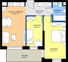 3 pokoje, mieszkanie 53,71 m², piętro 1, oferta nr G2/55, Osiedle Goplana Budynek G, Poznań, Jeżyce, ul. Świętego Wawrzyńca