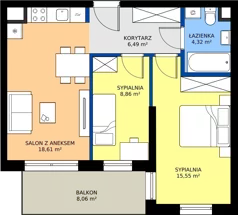 3 pokoje, mieszkanie 53,83 m², piętro 1, oferta nr G2/3, Osiedle Goplana Budynek G, Poznań, Jeżyce, ul. Świętego Wawrzyńca