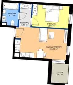 2 pokoje, mieszkanie 43,69 m², piętro 6, oferta nr F/36, Goplana Budynek F, Poznań, Jeżyce, ul. św. Wawrzyńca