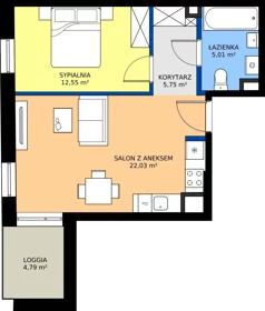 2 pokoje, mieszkanie 45,34 m², piętro 6, oferta nr F/167, Goplana Budynek F, Poznań, Jeżyce, ul. św. Wawrzyńca