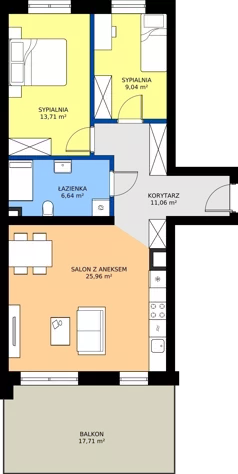 3 pokoje, mieszkanie 66,41 m², piętro 1, oferta nr C.140, Tarasy Bernardyńskie Budynek C, Kalisz, Śródmieście, ul. Kazimierza Mystkowskiego