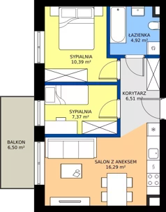 3 pokoje, mieszkanie 45,48 m², piętro 1, oferta nr C.108, Tarasy Bernardyńskie Budynek C, Kalisz, Śródmieście, ul. Kazimierza Mystkowskiego