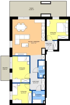 4 pokoje, mieszkanie 91,03 m², piętro 4, oferta nr C.89, Tarasy Bernardyńskie Budynek C, Kalisz, Śródmieście, ul. Kazimierza Mystkowskiego