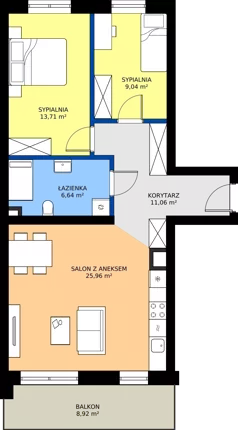3 pokoje, mieszkanie 66,41 m², piętro 2, oferta nr C.149, Tarasy Bernardyńskie Budynek C, Kalisz, Śródmieście, ul. Kazimierza Mystkowskiego