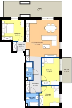 4 pokoje, mieszkanie 91,03 m², piętro 4, oferta nr C.124, Tarasy Bernardyńskie Budynek C, Kalisz, Śródmieście, ul. Kazimierza Mystkowskiego