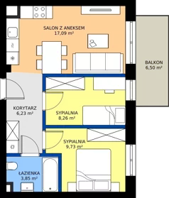 3 pokoje, mieszkanie 45,16 m², piętro 2, oferta nr C.144, Tarasy Bernardyńskie Budynek C, Kalisz, Śródmieście, ul. Kazimierza Mystkowskiego