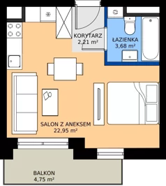 1 pokój, mieszkanie 28,97 m², piętro 5, oferta nr M072, IKONA Światowida 5, Warszawa, Białołęka, Tarchomin, ul. Światowida 5