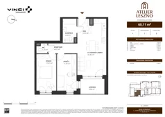3 pokoje, mieszkanie 60,11 m², piętro 1, oferta nr 7, Atelier Leszno, Warszawa, Włochy, Młynów, ul. Leszno 17 A