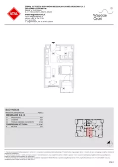 1 pokój, mieszkanie 31,19 m², piętro 2, oferta nr B.2.13, ATAL Wzgórze Oruni, Gdańsk, Orunia Górna-Gdańsk Południe, ul. Emilii Hoene