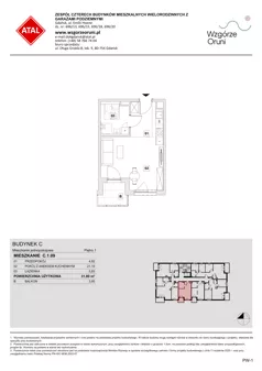 1 pokój, mieszkanie 31,80 m², piętro 1, oferta nr C.1.09, ATAL Wzgórze Oruni, Gdańsk, Orunia Górna-Gdańsk Południe, ul. Emilii Hoene